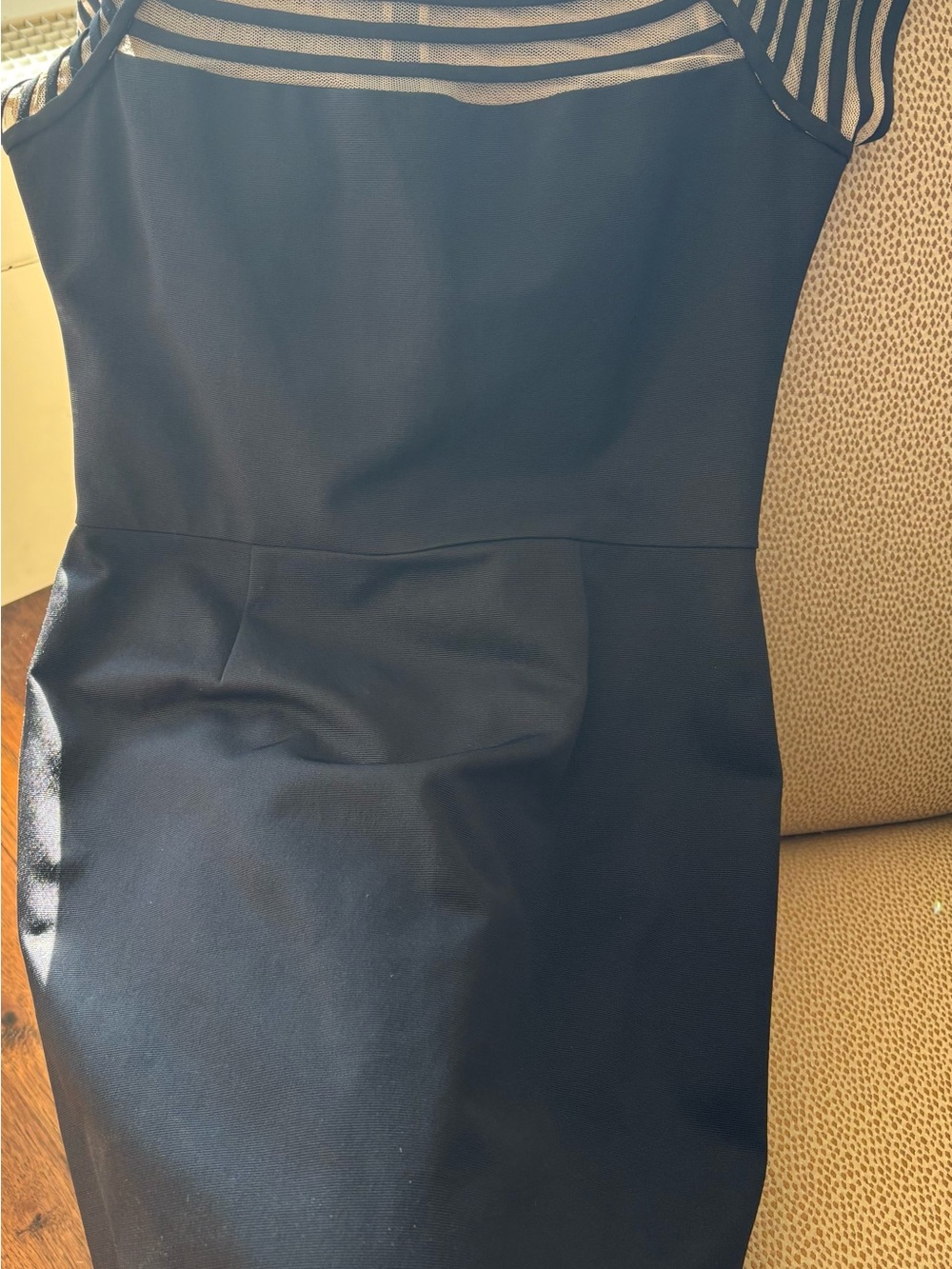 Lela Rose Black Dress with Striped Sheer Yoke